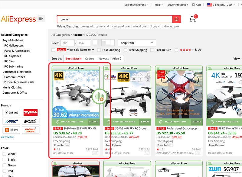 physical products - add in seconds