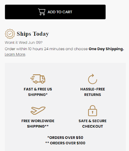 3wishes free shipping badge Orders over $50 ship free worldwide