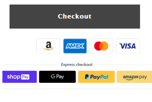 payment badge Checkout with Amazon Pay, Amex, Mastercard, and Visa