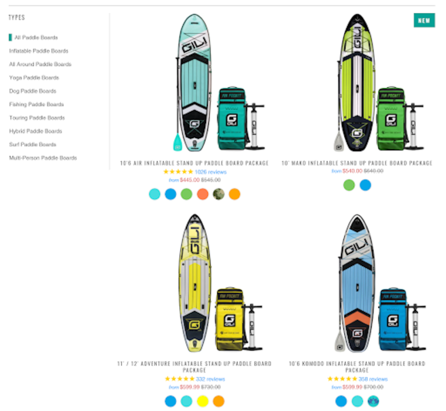 Gili Sports Products Page